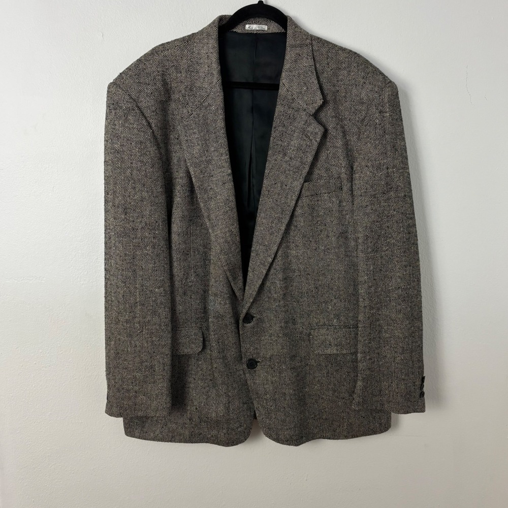 VTG C.R. & Company Mens 46R 100% Silk Herringbone Blazer Sport Coat Grey Black